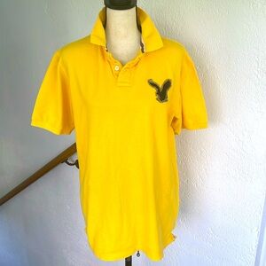 American‎ Eagle Outfitters Rugby Polo Shirt XL Yellow Embroidered Y2K 90s